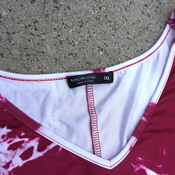 SHEIN Curve 4XL Maroon & White Tie-Dye Oversized Tee Wood Buttons - Picture 4 of 5